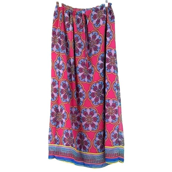 Nicole x Nicole Miller Maxi Skirt Pink Medium Paisley Medallion Lined Drawstring - Picture 4 of 6